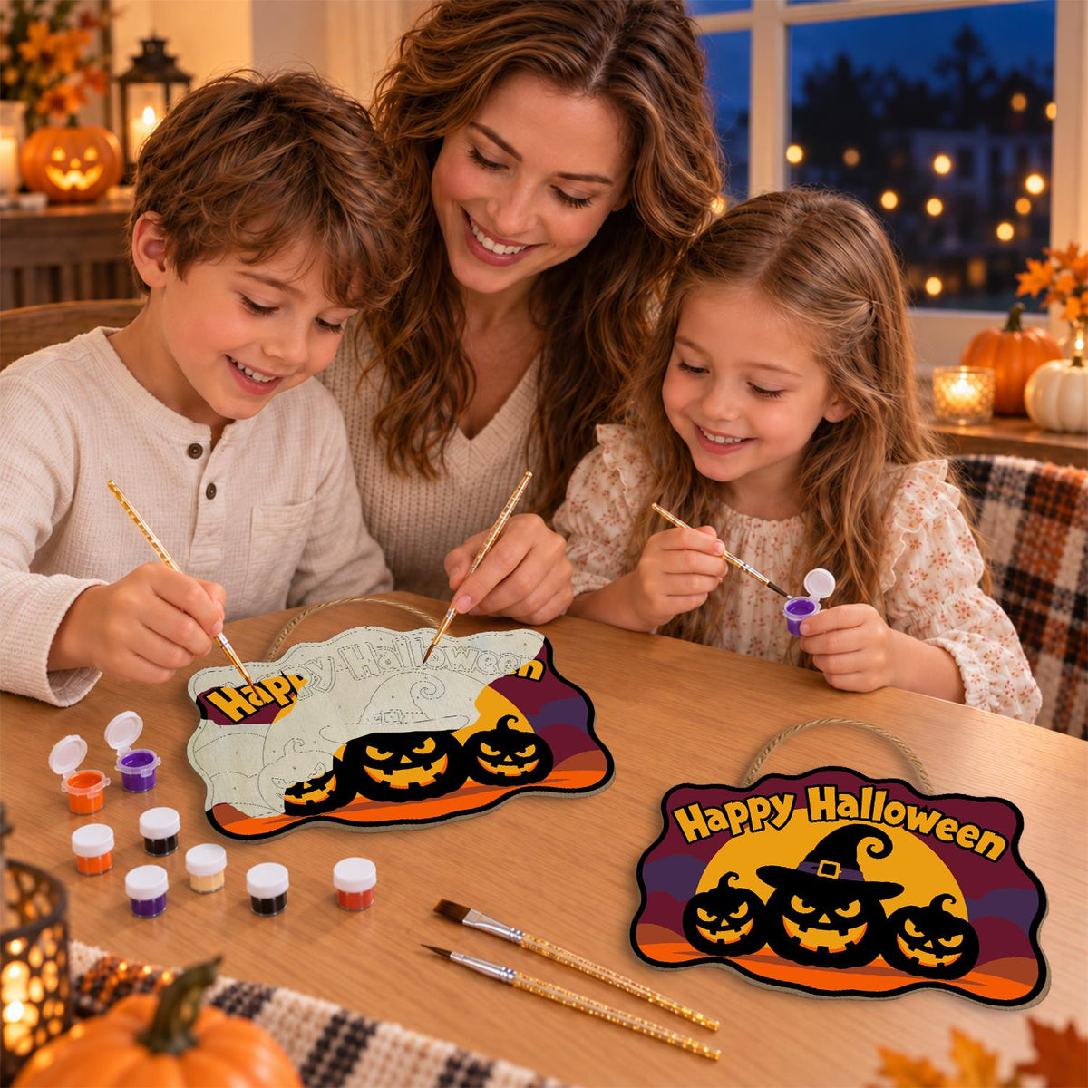 Burgundy Sky Witch-Hat Pumpkins paint by numbers hanging sign – image 12