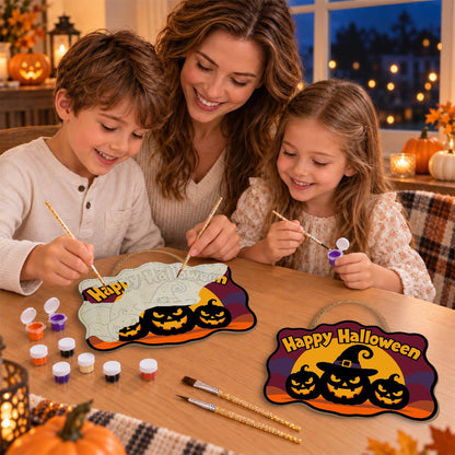 Burgundy Sky Witch-Hat Pumpkins paint by numbers hanging sign – image 12