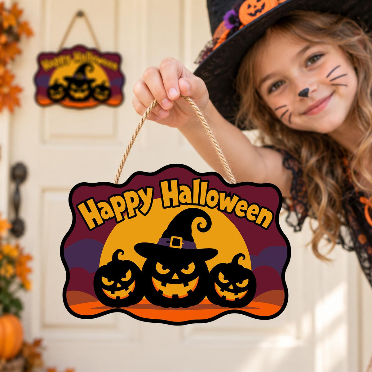 Burgundy Sky Witch-Hat Pumpkins paint by numbers hanging sign – image 13