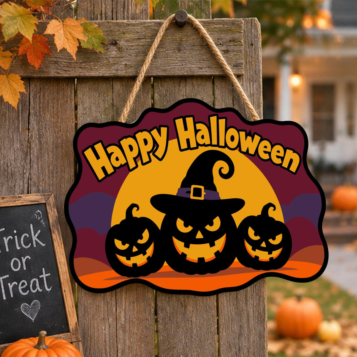 Burgundy Sky Witch-Hat Pumpkins paint by numbers hanging sign – image 16