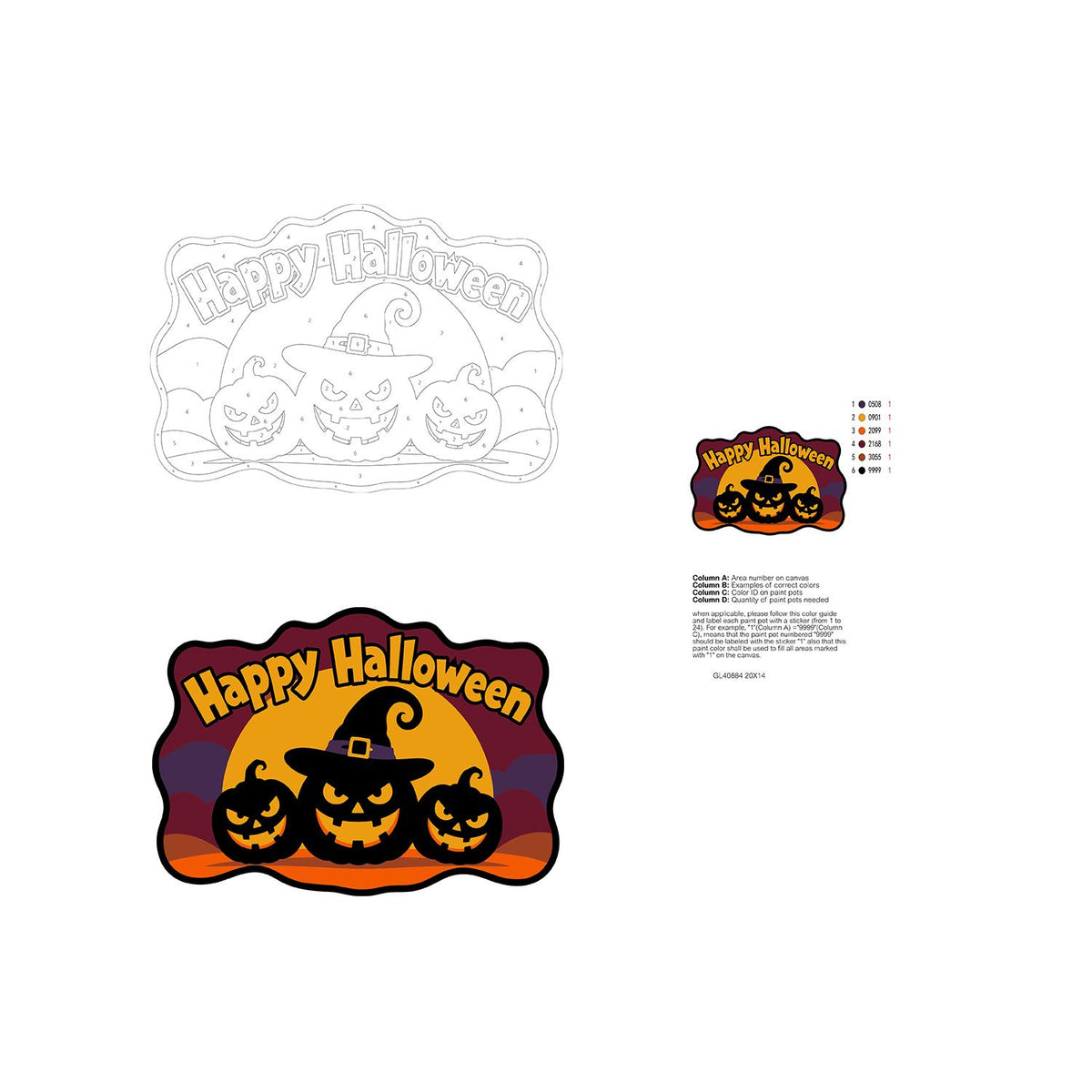 Burgundy Sky Witch-Hat Pumpkins paint by numbers hanging sign – image 19