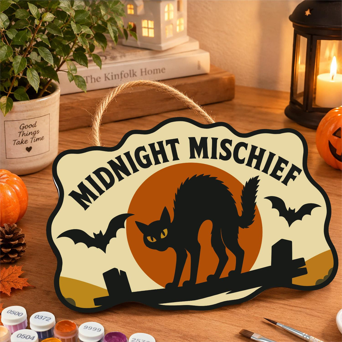 Arched Cat on the Fence paint by numbers hanging sign – image 8