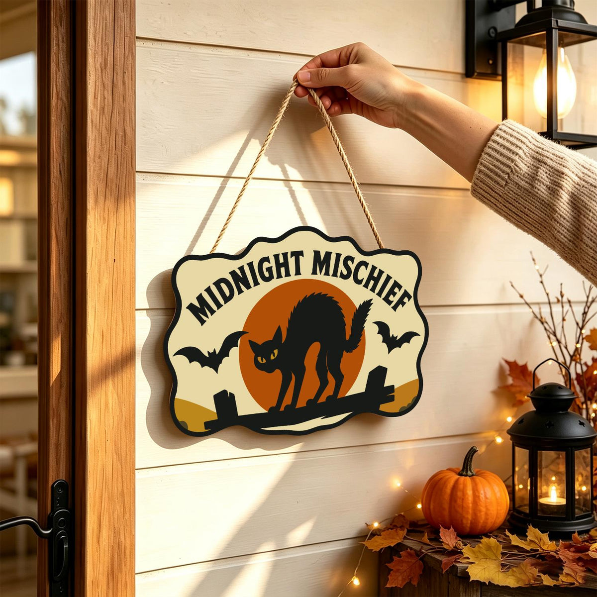 Arched Cat on the Fence paint by numbers hanging sign – image 14