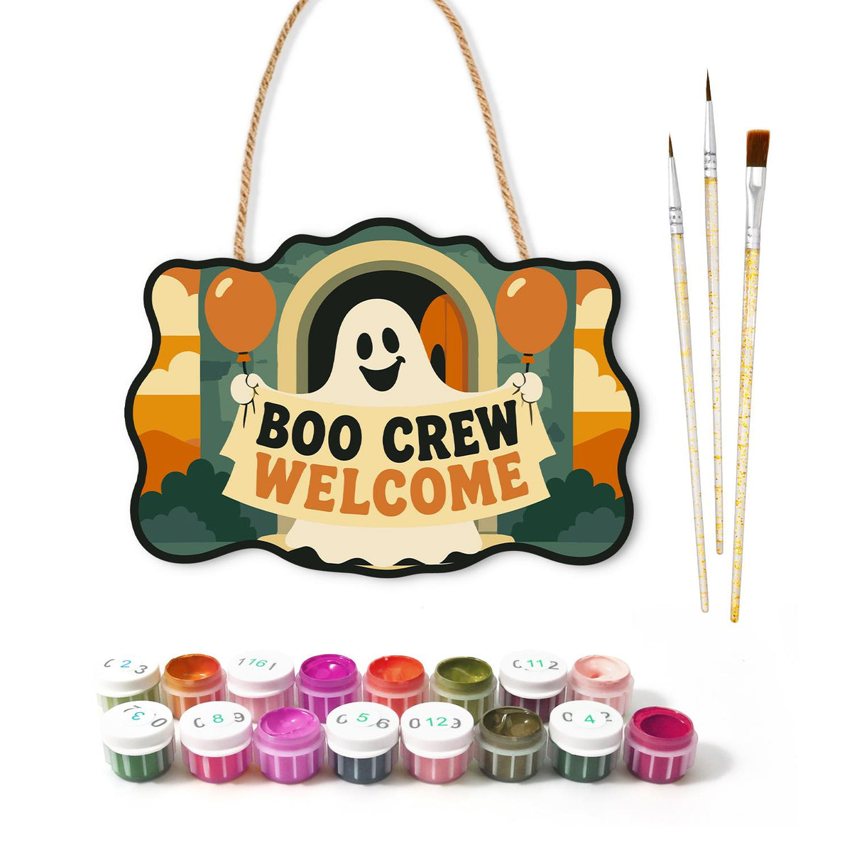 Ghost Banner and Balloons paint by numbers hanging sign – image 2