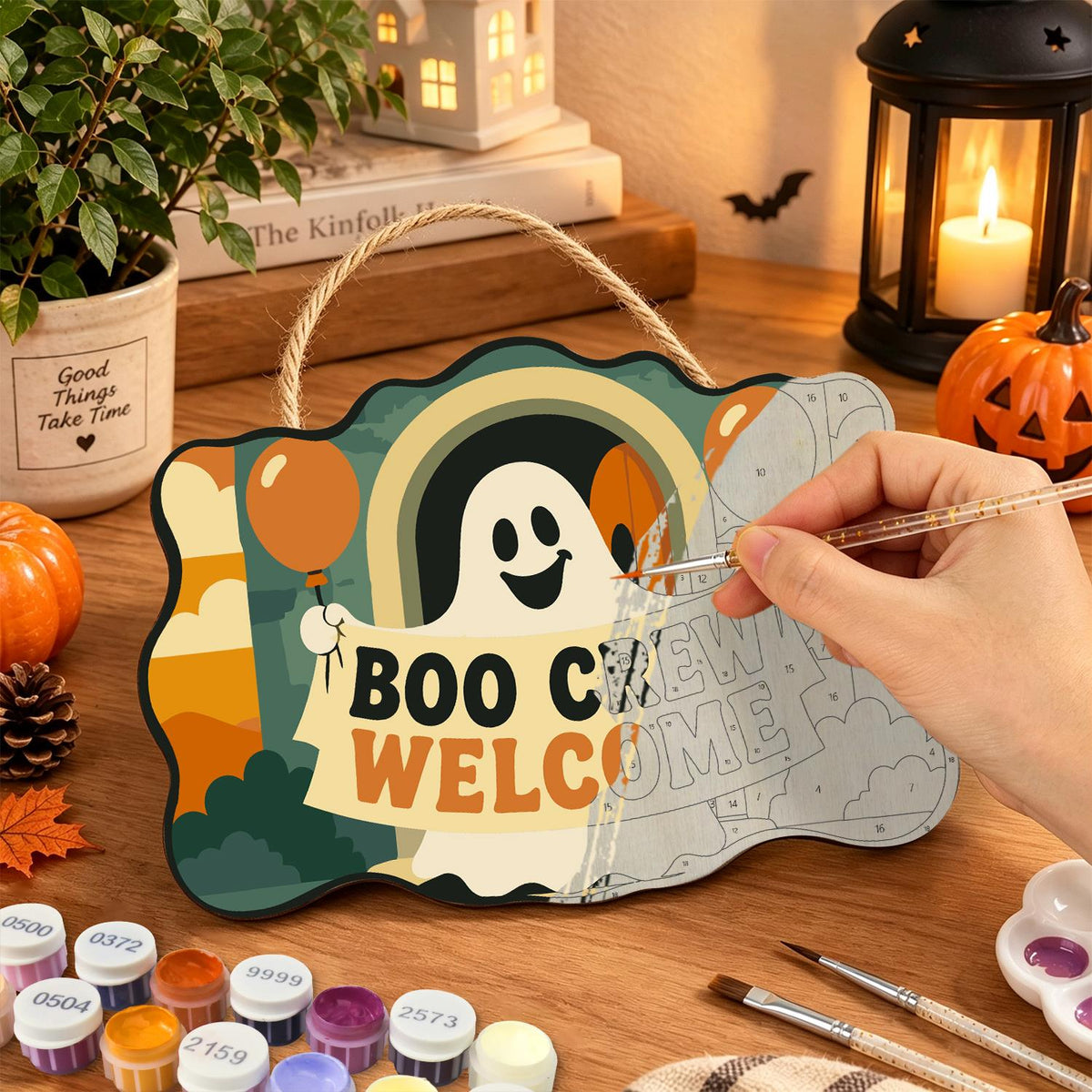 Ghost Banner and Balloons paint by numbers hanging sign – image 7
