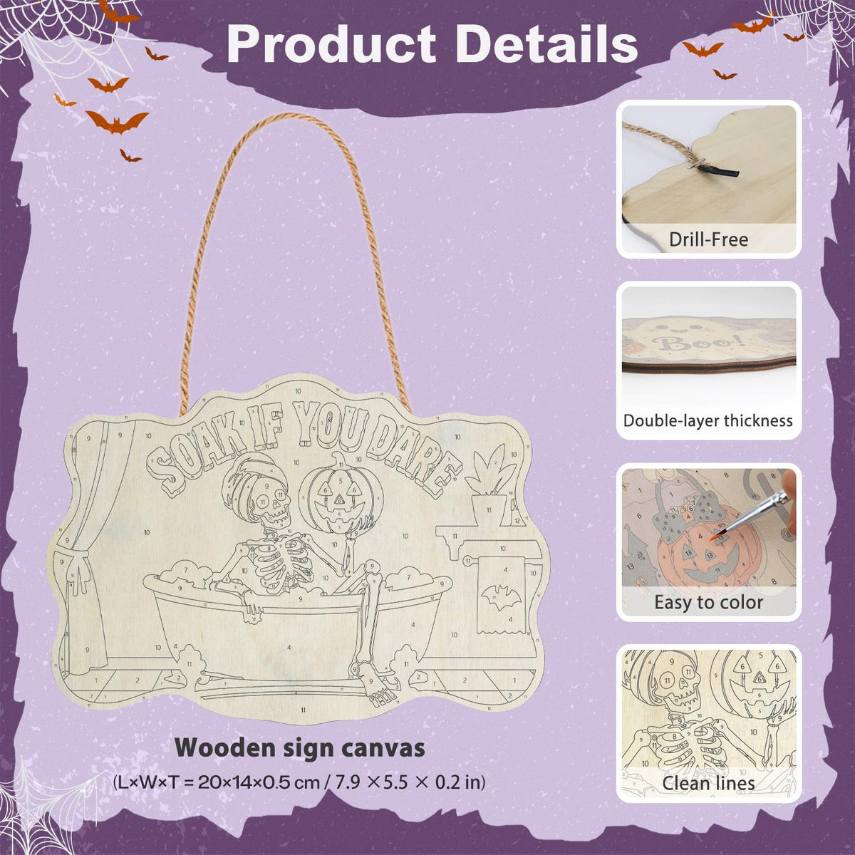 Skeleton's Bubble Bath Soak paint by numbers hanging sign – image 5