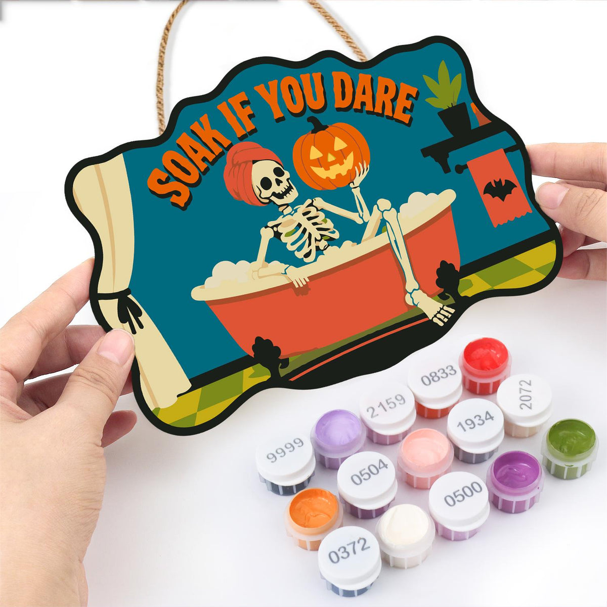 Skeleton's Bubble Bath Soak paint by numbers hanging sign – image 9
