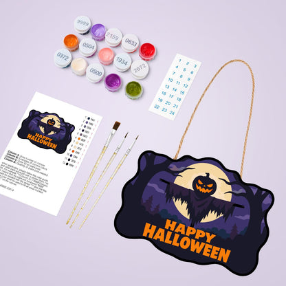 Moonlit Jack-O'-Lantern Scarecrow paint by numbers hanging sign – image 4