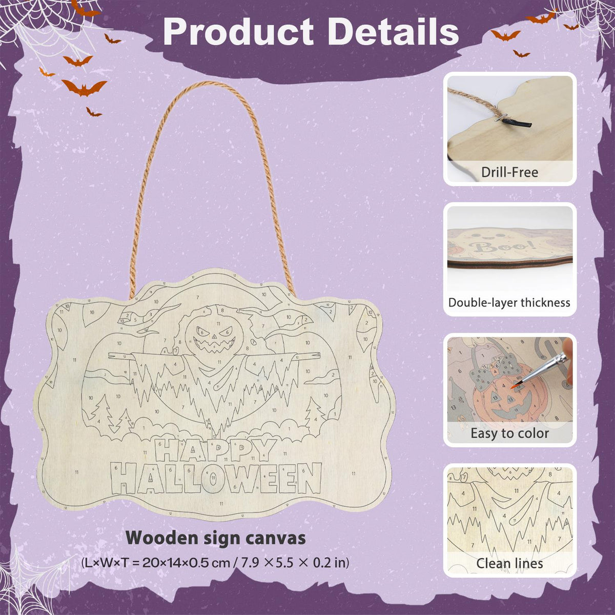 Moonlit Jack-O'-Lantern Scarecrow paint by numbers hanging sign – image 5
