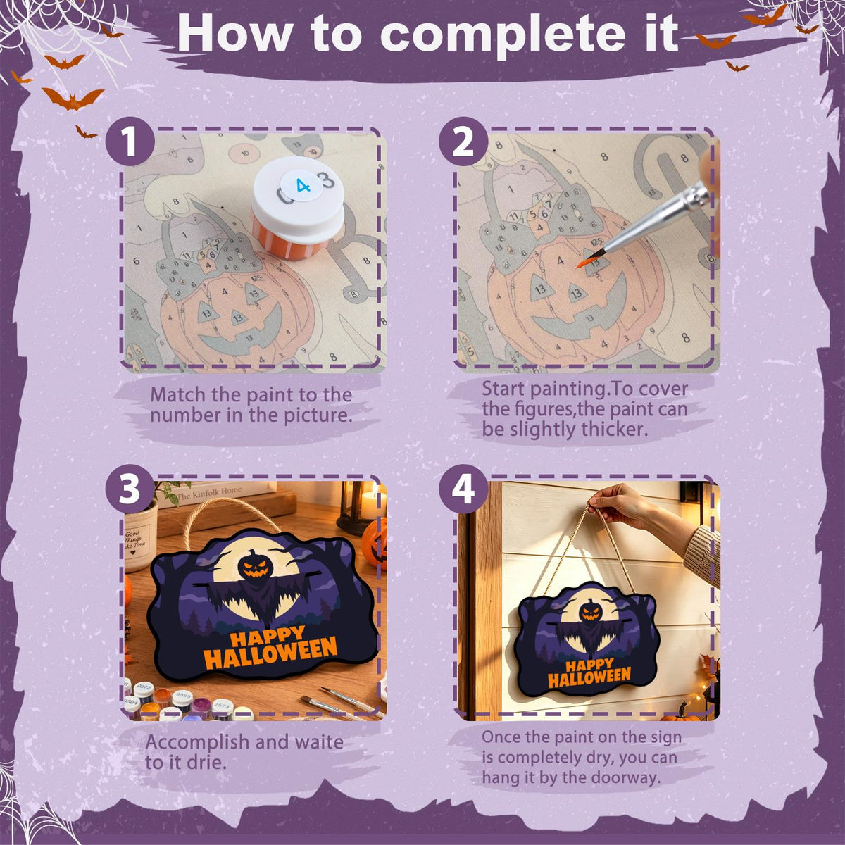 Moonlit Jack-O'-Lantern Scarecrow paint by numbers hanging sign – image 6