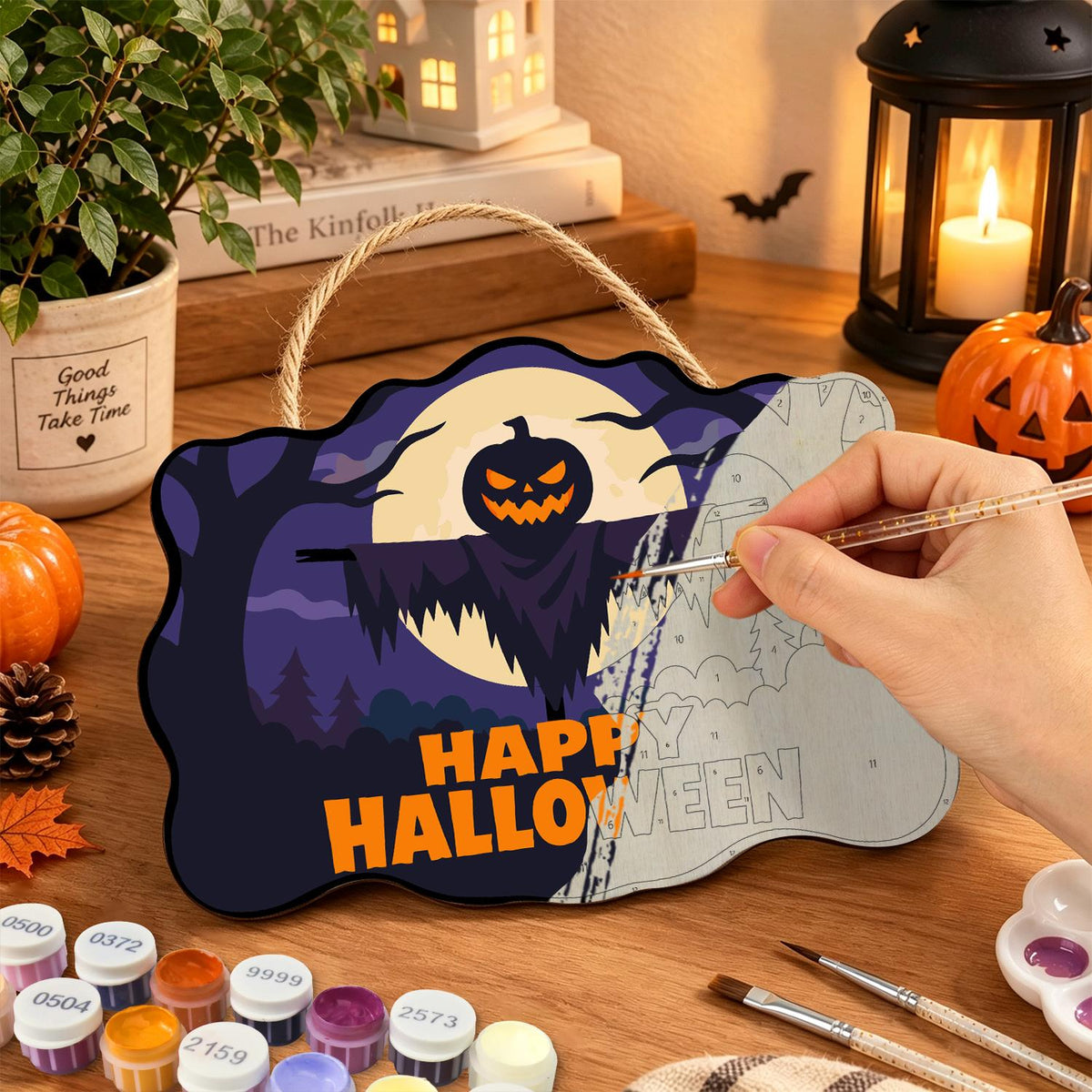 Moonlit Jack-O'-Lantern Scarecrow paint by numbers hanging sign – image 7