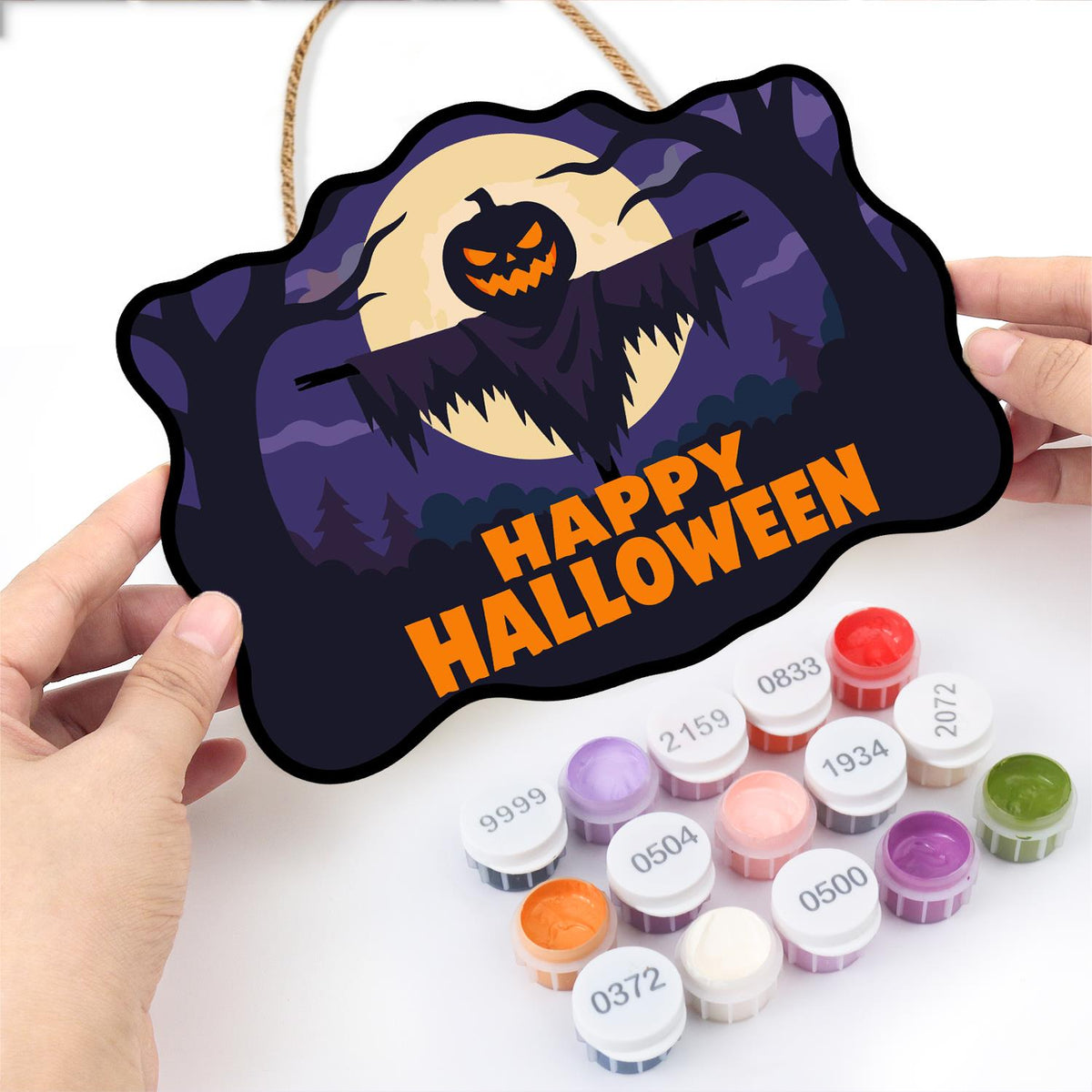 Moonlit Jack-O'-Lantern Scarecrow paint by numbers hanging sign – image 9