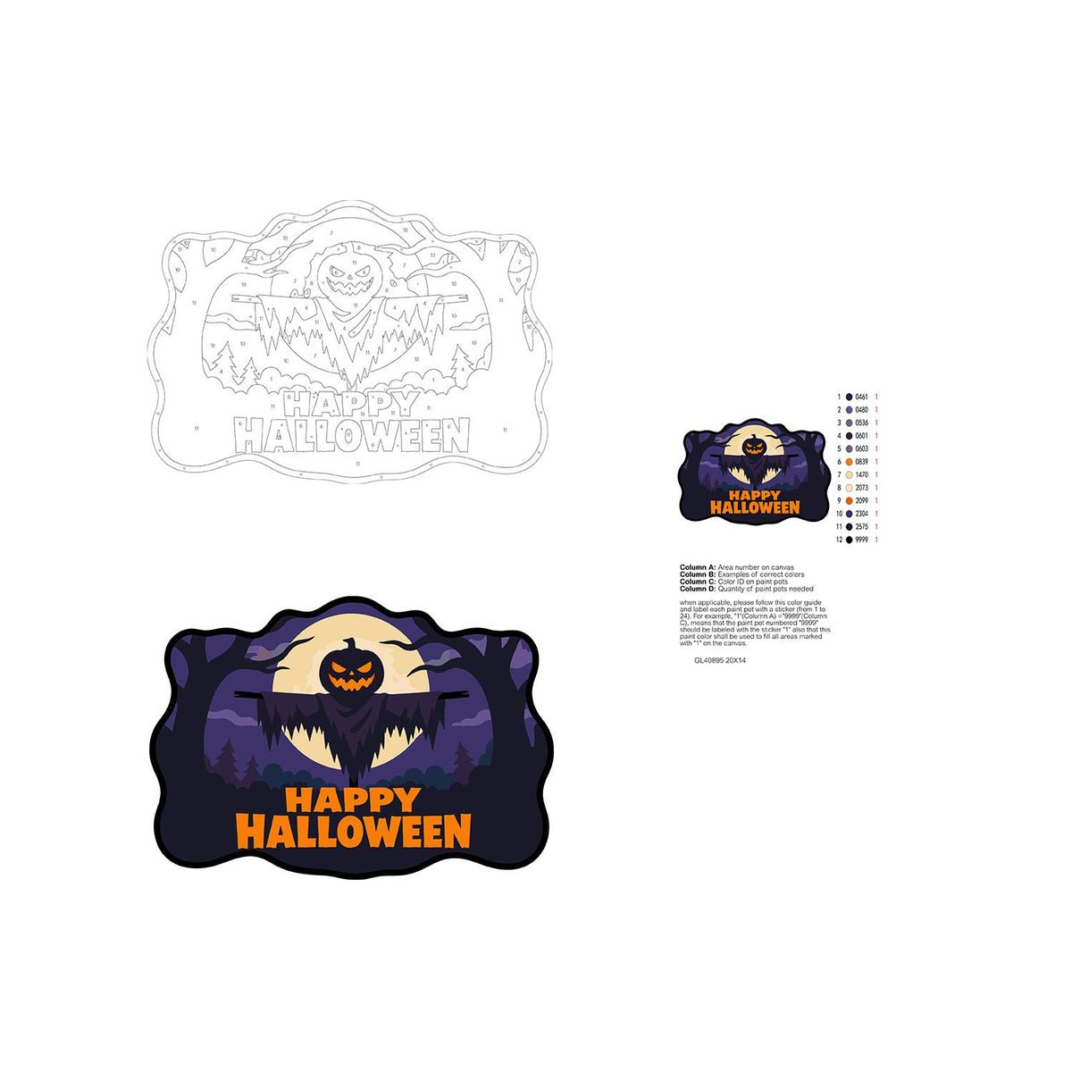 Moonlit Jack-O'-Lantern Scarecrow paint by numbers hanging sign – image 19