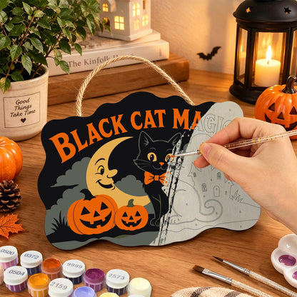 Bow-Tie Cat and Crescent Moon paint by numbers hanging sign – image 7
