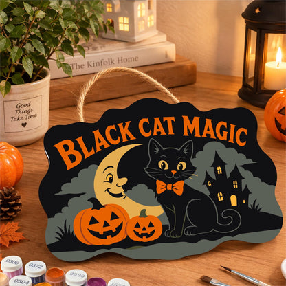 Bow-Tie Cat and Crescent Moon paint by numbers hanging sign – image 8