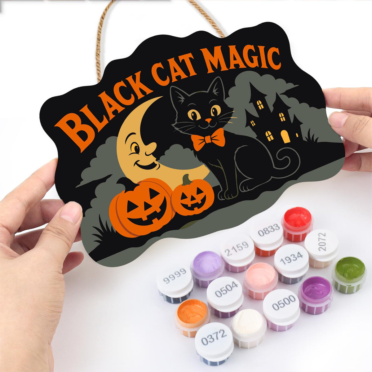 Bow-Tie Cat and Crescent Moon paint by numbers hanging sign – image 9