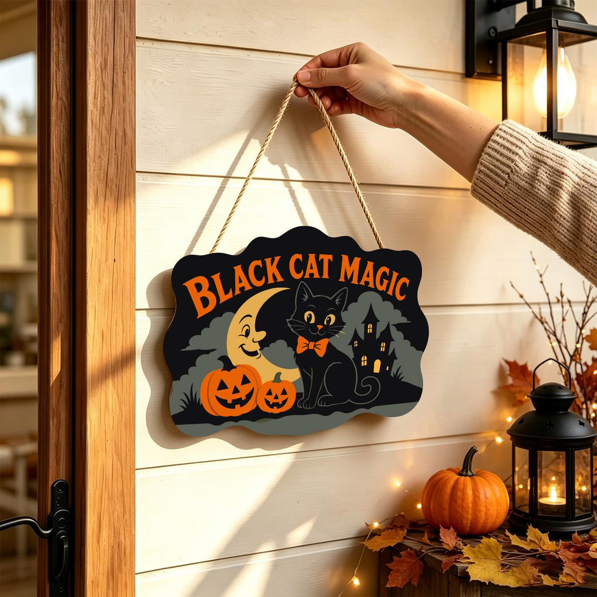 Bow-Tie Cat and Crescent Moon paint by numbers hanging sign – image 14