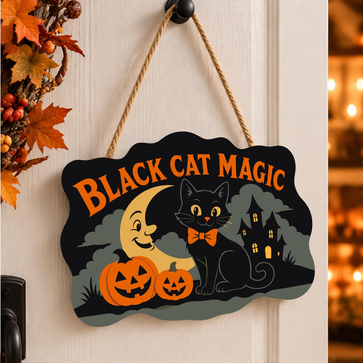 Bow-Tie Cat and Crescent Moon paint by numbers hanging sign – image 15
