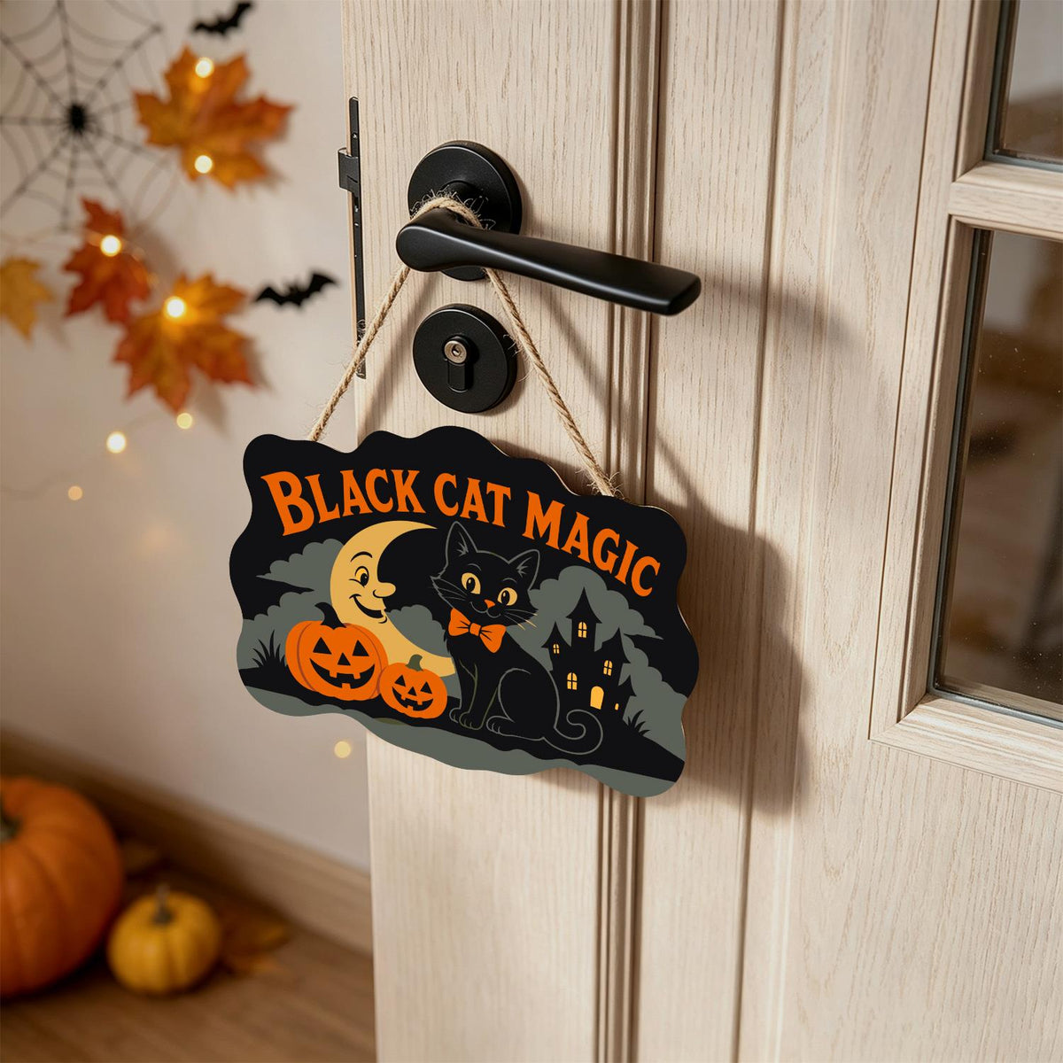 Bow-Tie Cat and Crescent Moon paint by numbers hanging sign – image 18