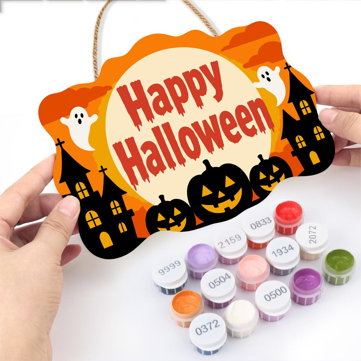 Twin Castles and Ghost Moon paint by numbers hanging sign – image 9