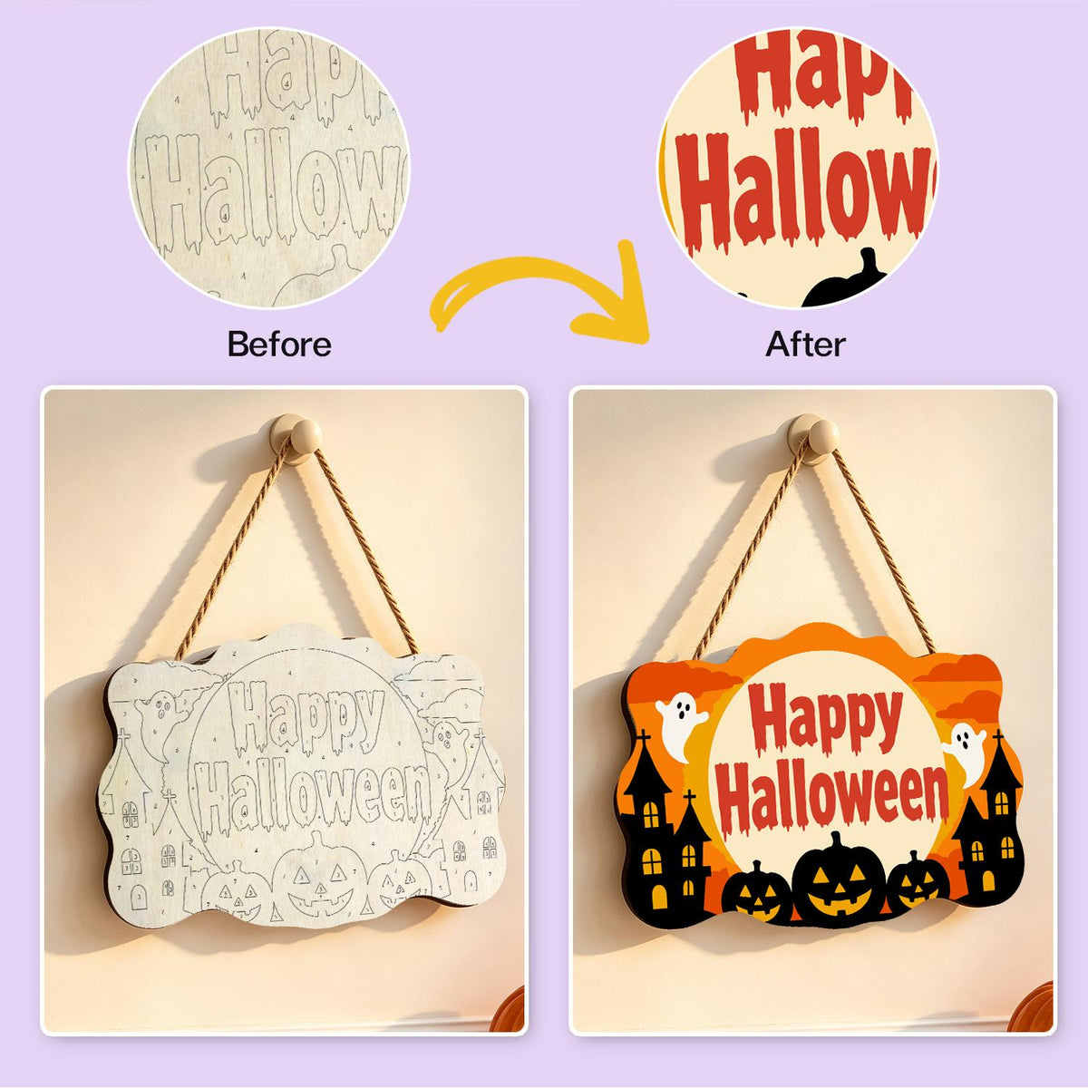 Twin Castles and Ghost Moon paint by numbers hanging sign – image 10