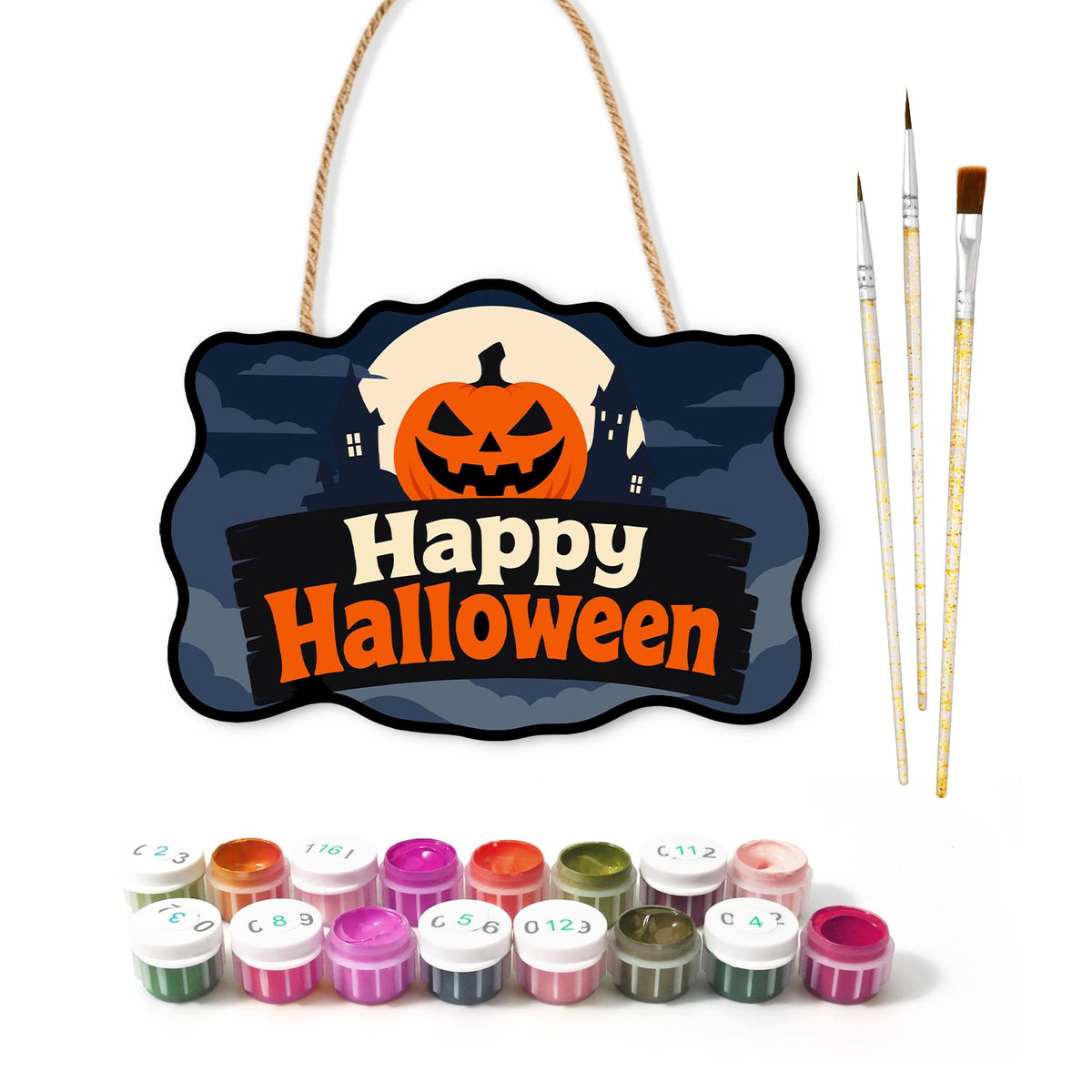 Blue Night Jack-O'-Lantern Moon paint by numbers hanging sign – image 2