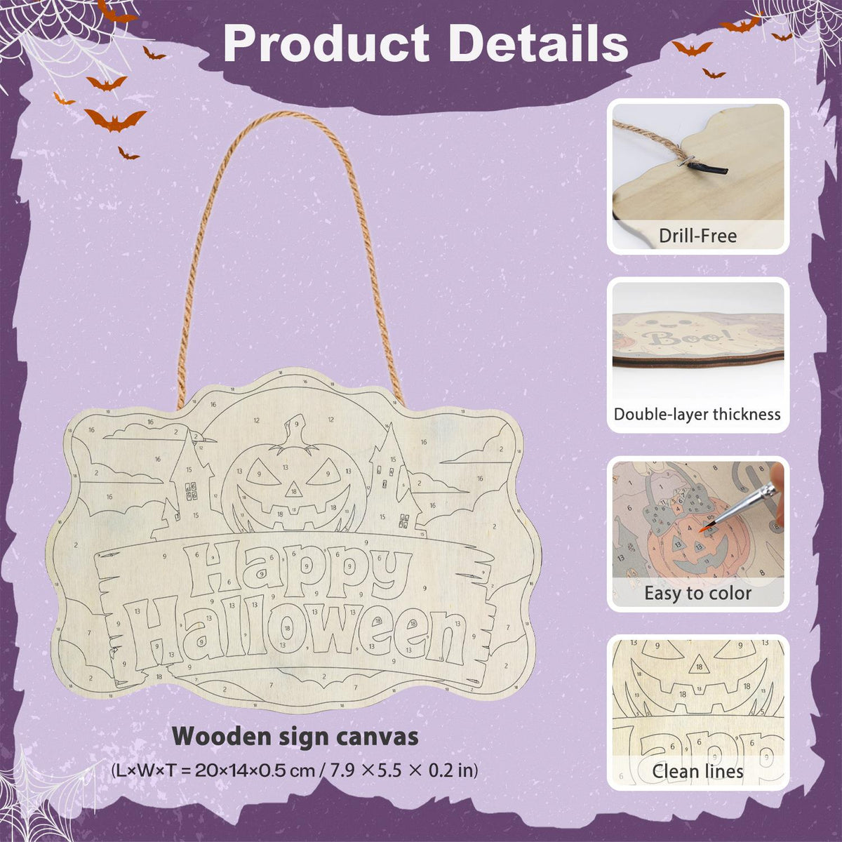 Blue Night Jack-O'-Lantern Moon paint by numbers hanging sign – image 5