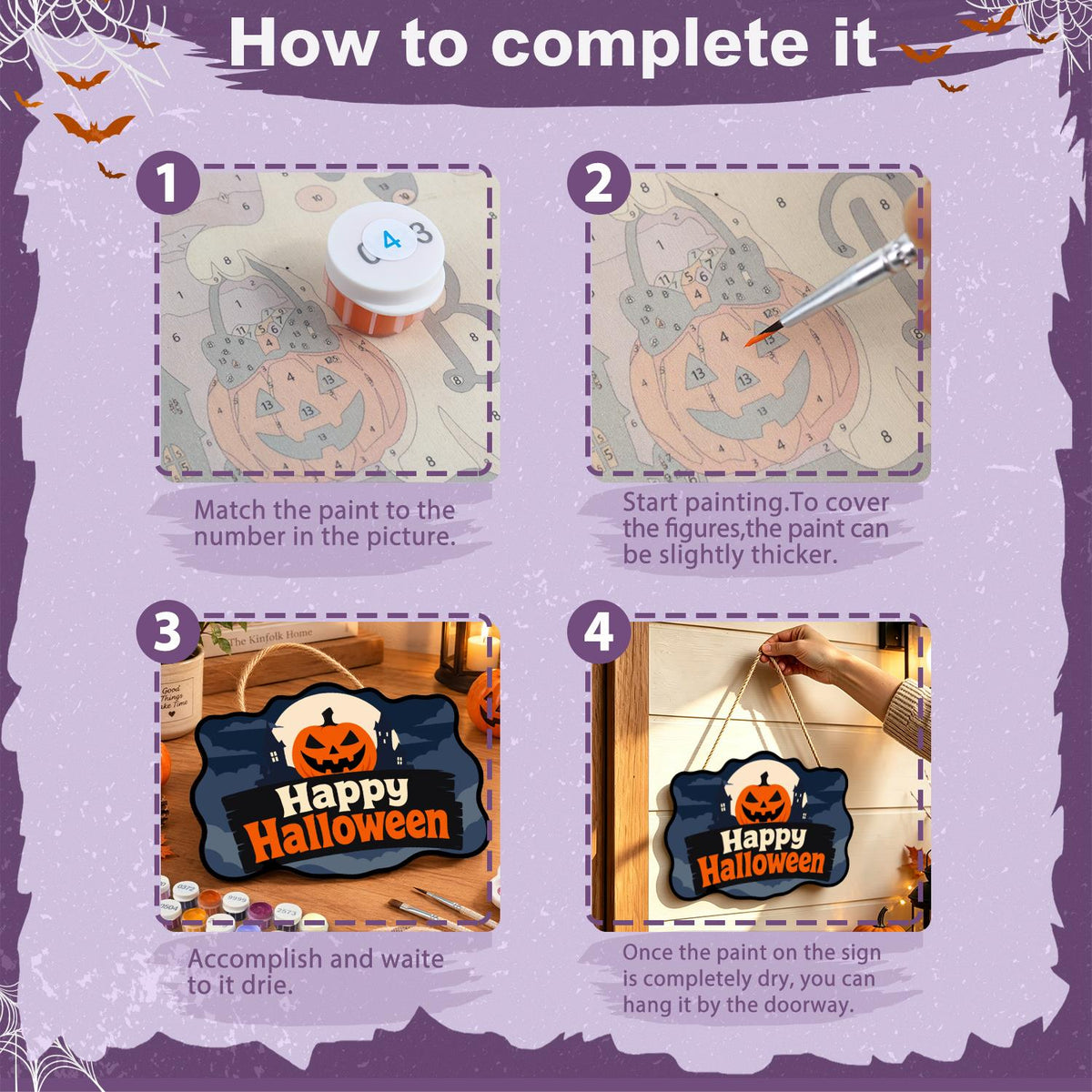 Blue Night Jack-O'-Lantern Moon paint by numbers hanging sign – image 6