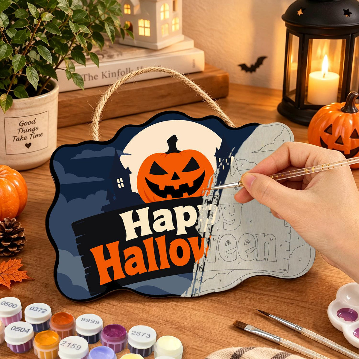 Blue Night Jack-O'-Lantern Moon paint by numbers hanging sign – image 7