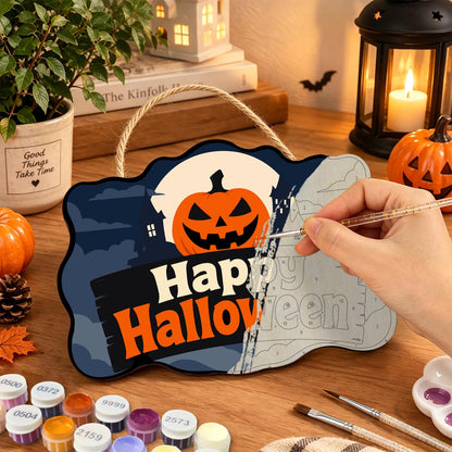 Blue Night Jack-O'-Lantern Moon paint by numbers hanging sign – image 7