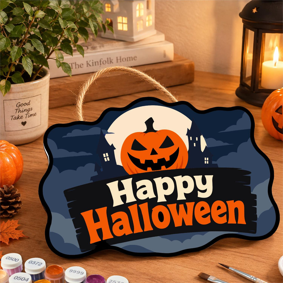 Blue Night Jack-O'-Lantern Moon paint by numbers hanging sign – image 8