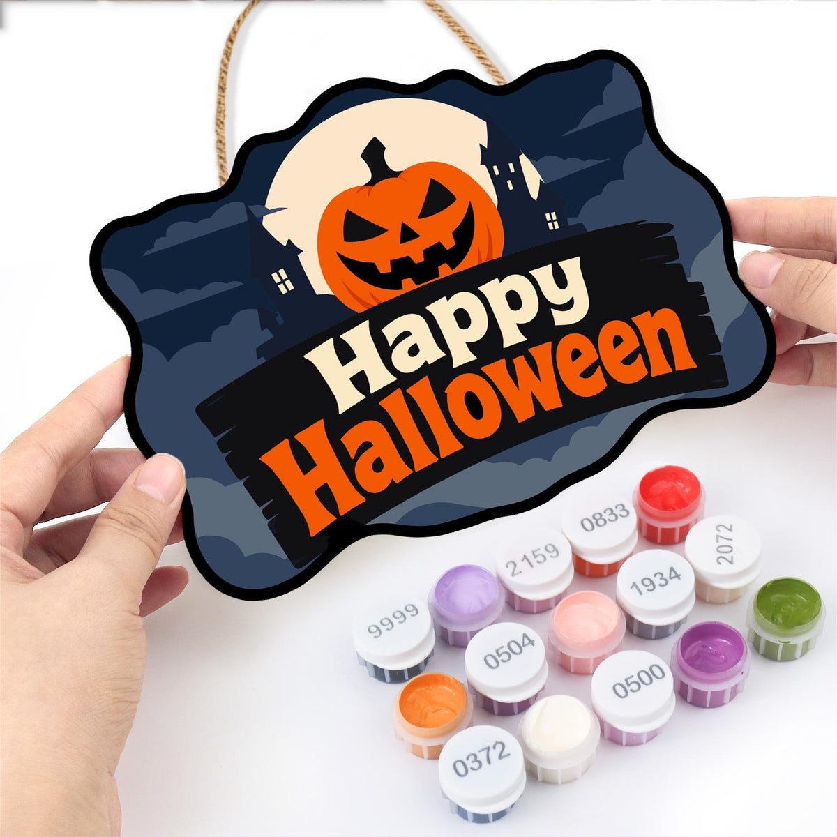 Blue Night Jack-O'-Lantern Moon paint by numbers hanging sign – image 9
