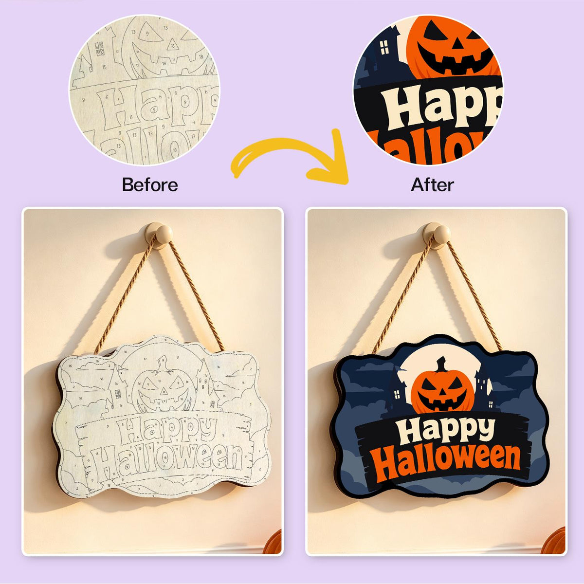 Blue Night Jack-O'-Lantern Moon paint by numbers hanging sign – image 10
