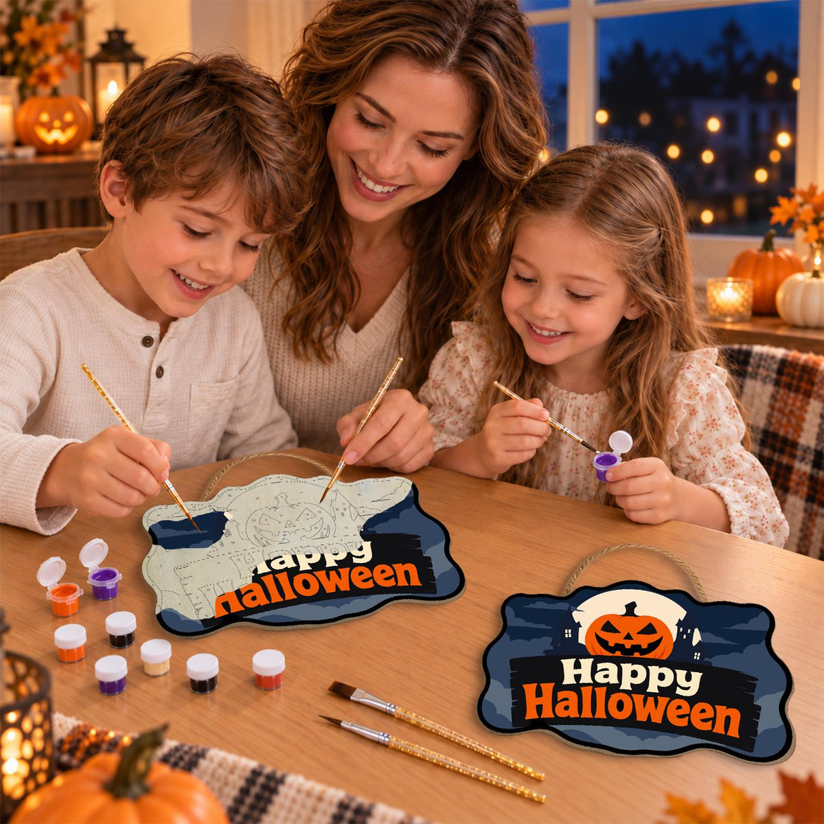 Blue Night Jack-O'-Lantern Moon paint by numbers hanging sign – image 12