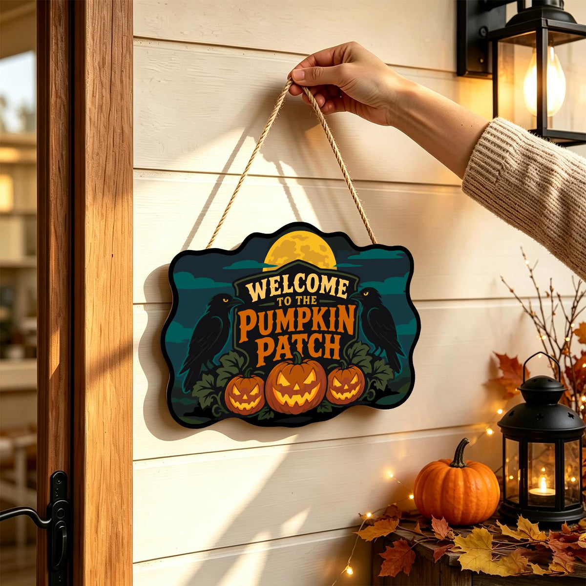 Twin Ravens Guarding the Pumpkins paint by numbers hanging sign – image 14