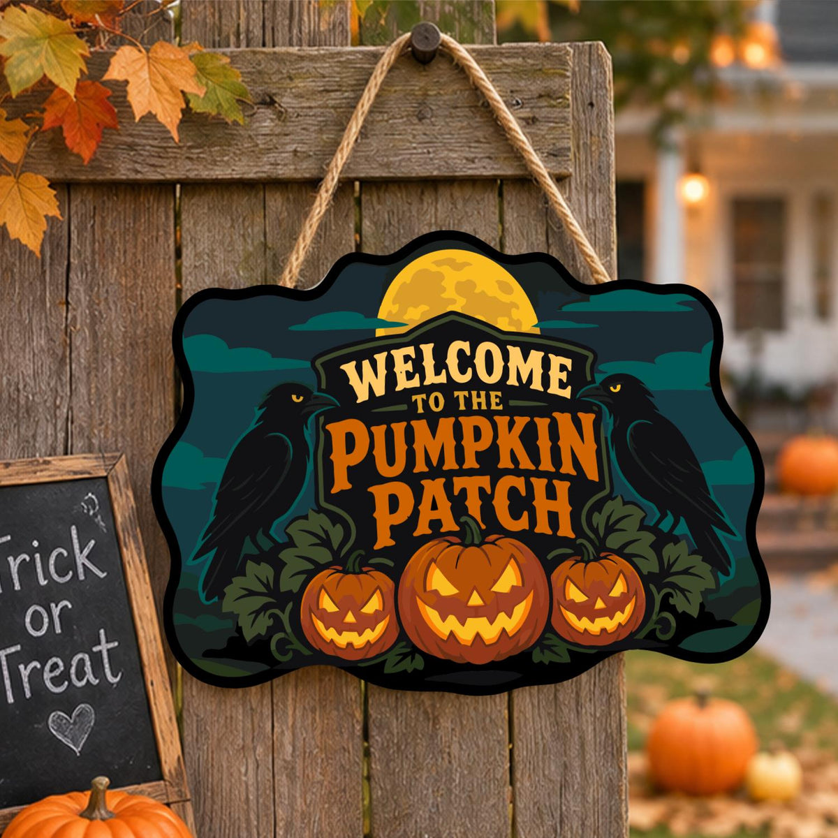 Twin Ravens Guarding the Pumpkins paint by numbers hanging sign – image 16