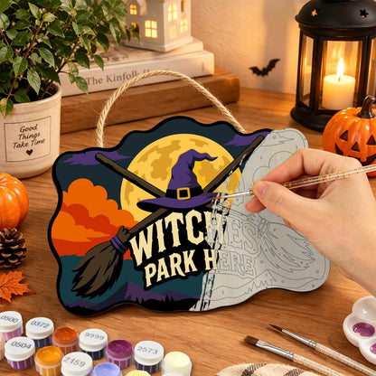 Crossed Brooms and Purple Hat paint by numbers hanging sign – image 7