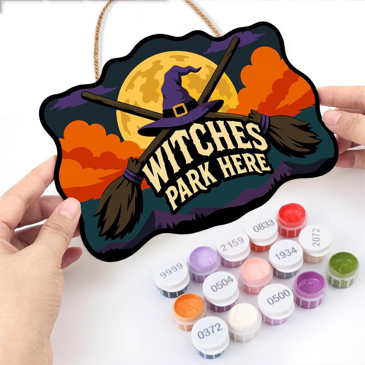 Crossed Brooms and Purple Hat paint by numbers hanging sign – image 9
