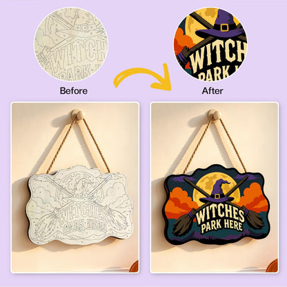 Crossed Brooms and Purple Hat paint by numbers hanging sign – image 10