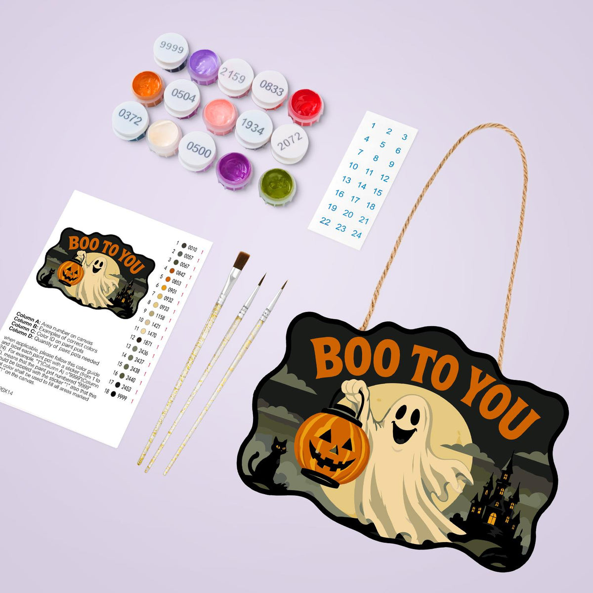 Ghost with a Pumpkin Lantern paint by numbers hanging sign – image 4