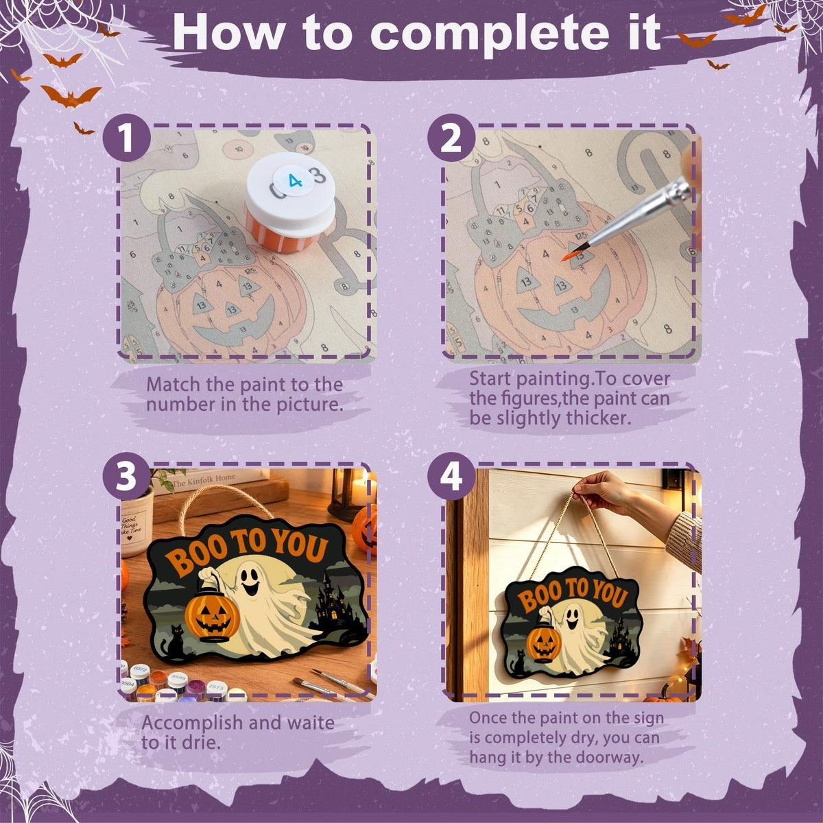 Ghost with a Pumpkin Lantern paint by numbers hanging sign – image 6