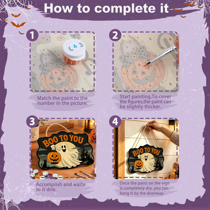Ghost with a Pumpkin Lantern paint by numbers hanging sign – image 6