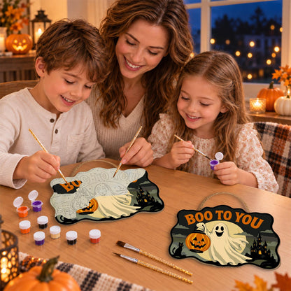Ghost with a Pumpkin Lantern paint by numbers hanging sign – image 12