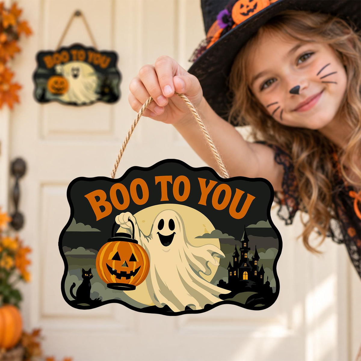 Ghost with a Pumpkin Lantern paint by numbers hanging sign – image 13