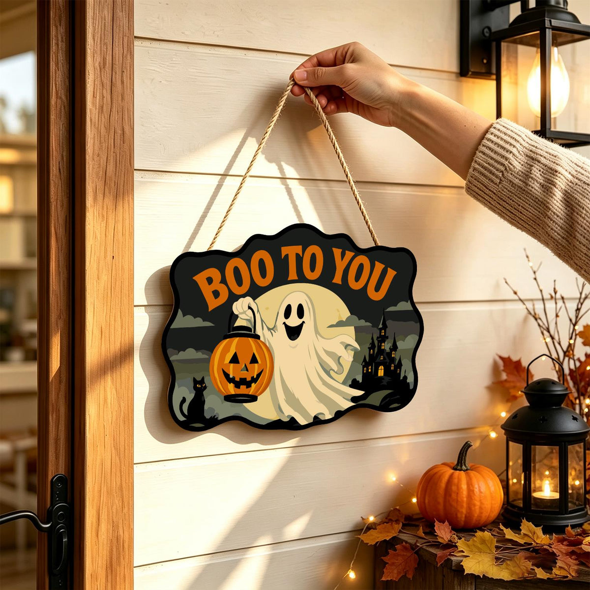 Ghost with a Pumpkin Lantern paint by numbers hanging sign – image 14