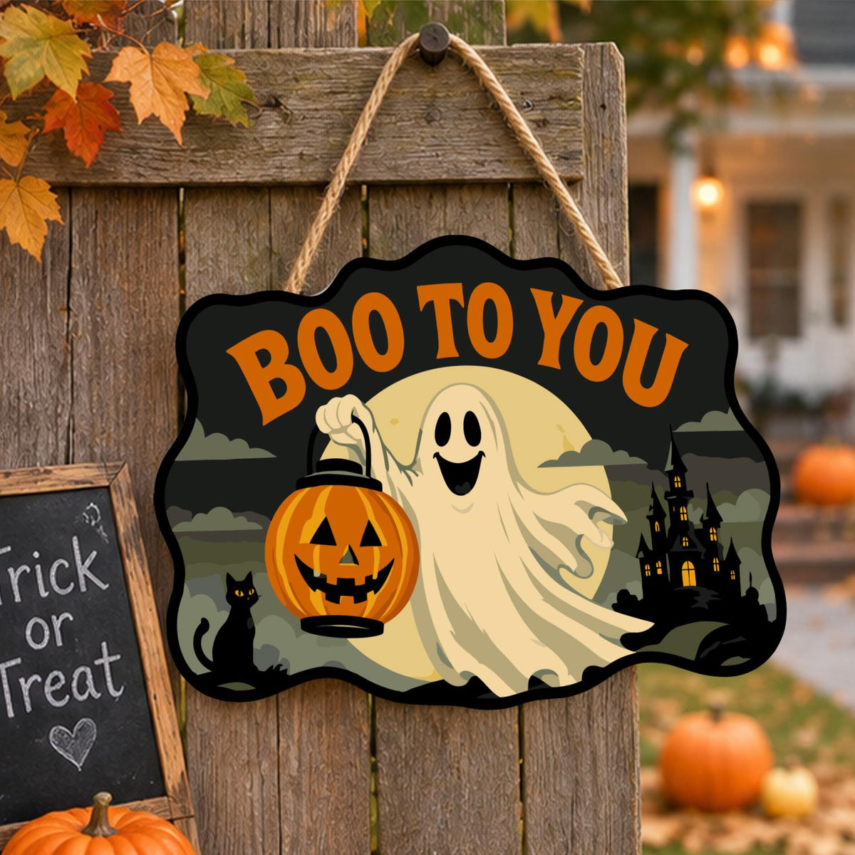 Ghost with a Pumpkin Lantern paint by numbers hanging sign – image 16