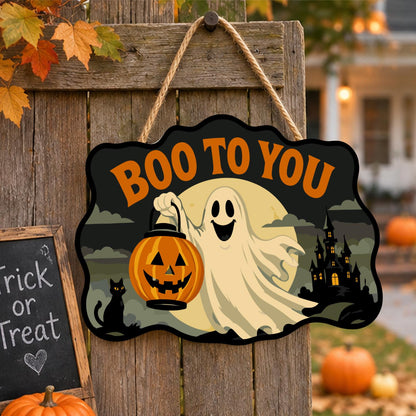 Ghost with a Pumpkin Lantern paint by numbers hanging sign – image 16