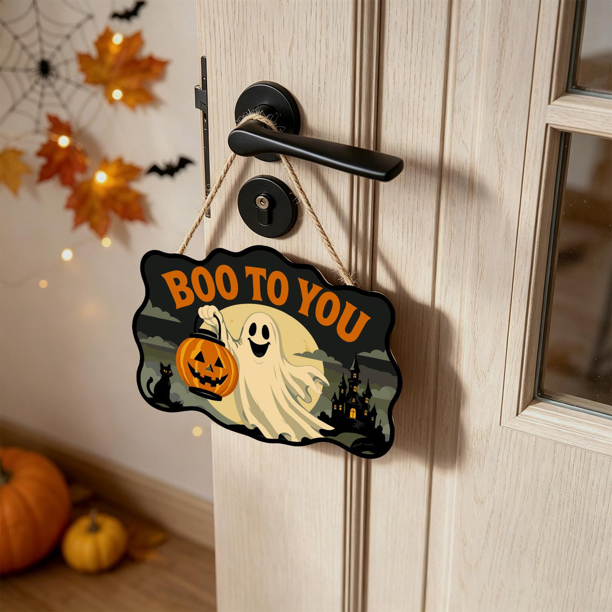 Ghost with a Pumpkin Lantern paint by numbers hanging sign – image 18