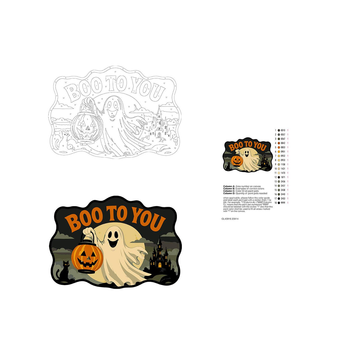 Ghost with a Pumpkin Lantern paint by numbers hanging sign – image 19