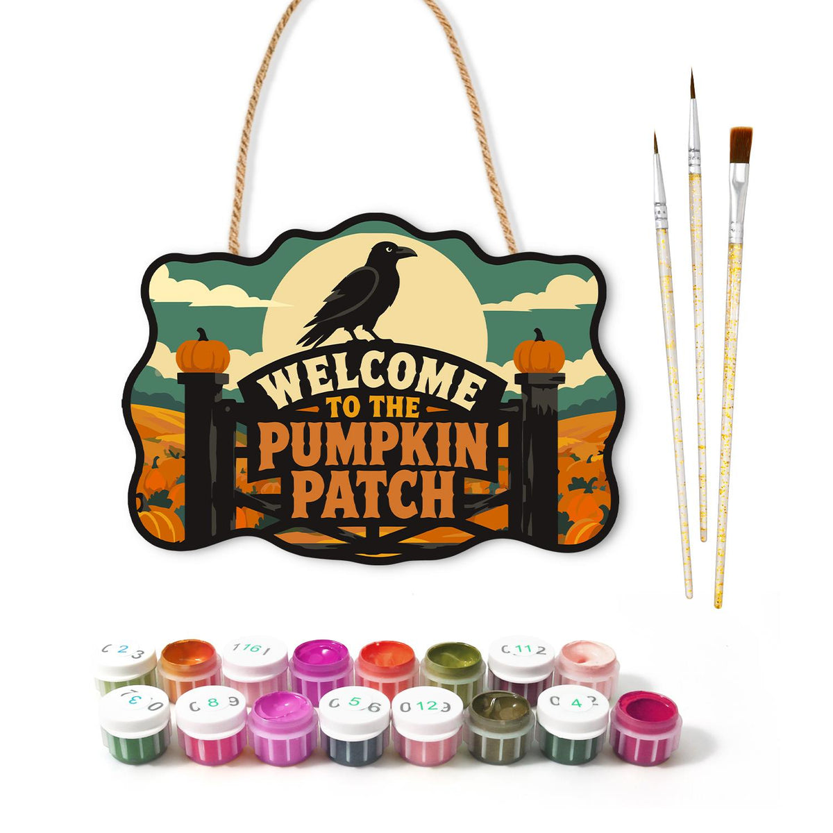 Raven Over the Pumpkin Farm Gate paint by numbers hanging sign – image 2